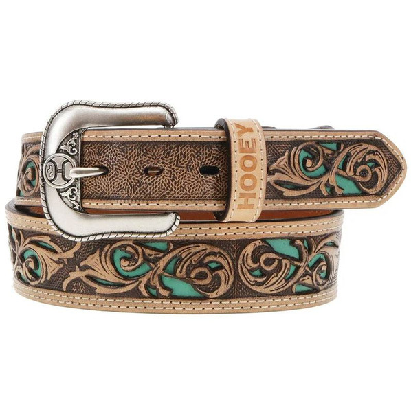 Hooey "Top Notch" Hand Tooled Belt Natural/Turquoise