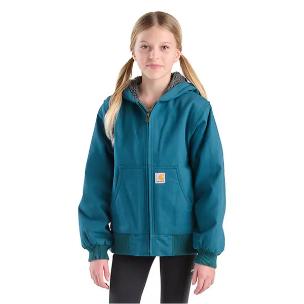 Girl's Canvas Insulated Sherpa Lined Hooded Active Jacket (Child/Youth) - Greenstone