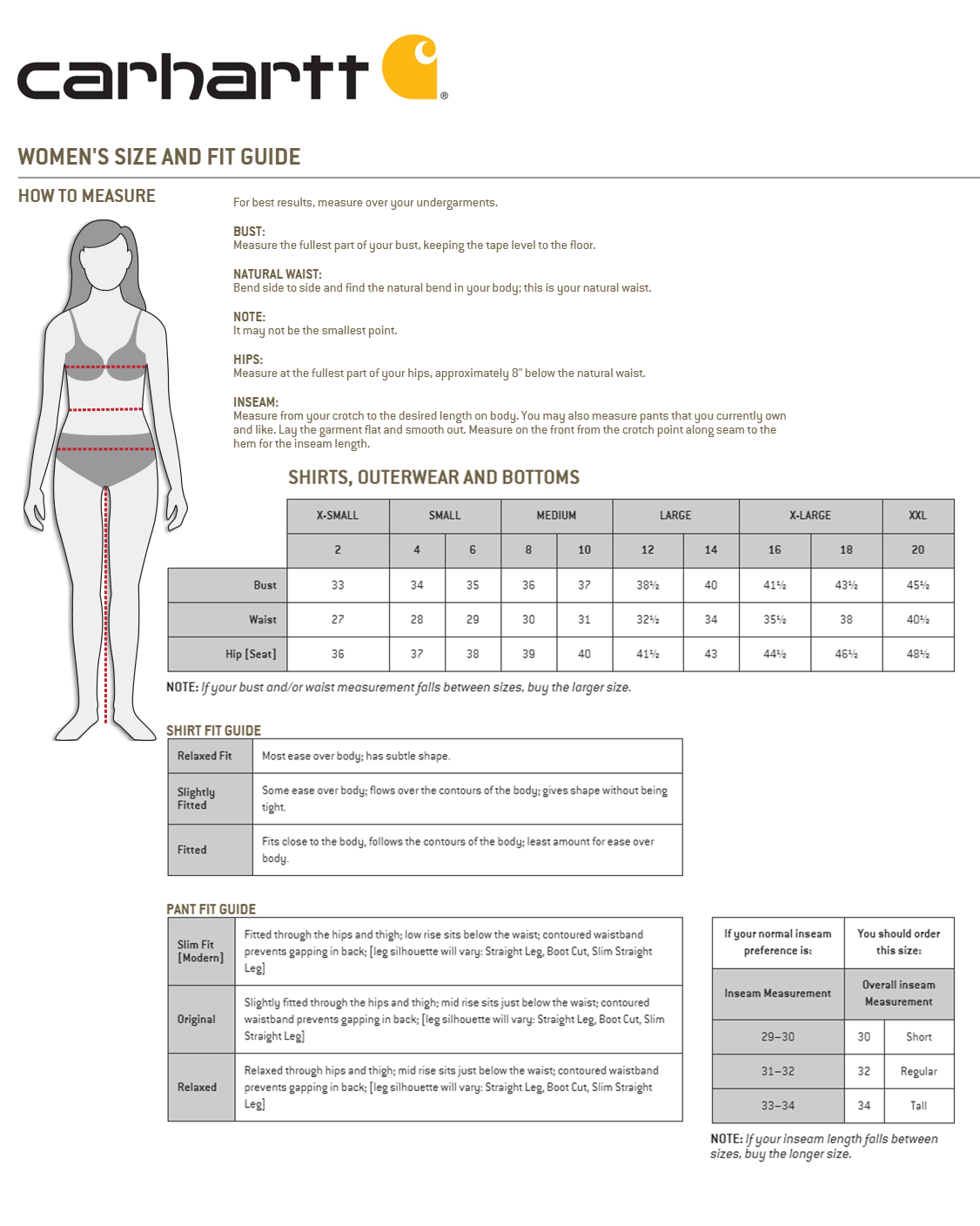 Women S Carhartt Bibs Size Chart