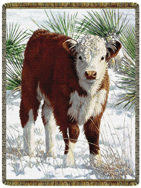 Frosty Morn Cow Tapestry Throw
