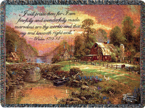 Sunset at Riverbend Farm Throw Blanket with Scripture