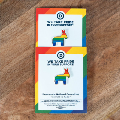 Democrat Donkey lapel pin with a rainbow colorway