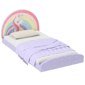 Twin Floor Bed Frame Upholstered Twin Size Kids Floor Bed with 210D Oxford Cloth Floor Mat-Purple - D681-HY10393PU