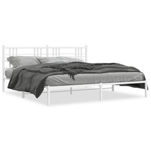 Bed Frame White Powder-Coated Steel Double Modern Bed Frame A949-376379