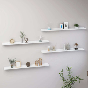 Wall Shelf Set of 4 White MDF Long Wall Shelf Rectangular A949-326663