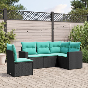Garden Sofa Set Black PE Rattan 5 Piece Set Adjustable Feet A949-3218957