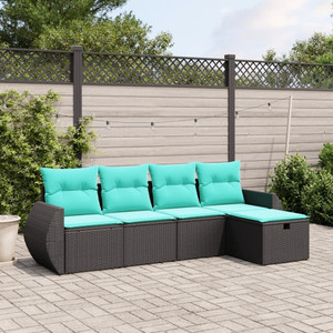 Garden Sofa Set Black Poly Rattan, Powder-Coated Steel Standard A949-3264083