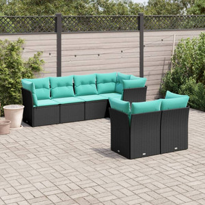 Garden Sofa Set Black PE rattan, powder-coated steel, 100% polyester A949-3217897