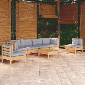 Garden Lounge Set Grey Solid pine wood, fabric (100% polyester) A949-3096201