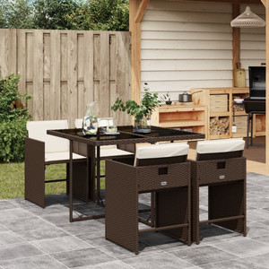 Patio Dining Set Set of 4 Brown PE rattan 5 Piece Set Foldable A949-3277844