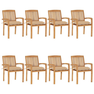 Stacking Patio Chairs with Cushions 8 pcs Solid Teak Wood A949-3073282