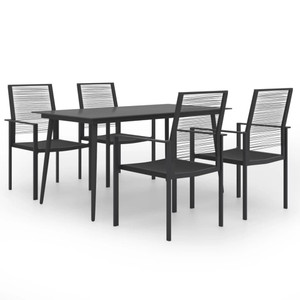 Dining Set Black Powder-Coated Steel, PVC Hollow Rattan, Glass A949-3060257