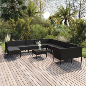 Garden Lounge Set Black PE rattan, powder-coated steel, polyester A949-3094521