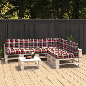 Sofa Cushion Set of 7 Red Check Pattern 100% Polyester A949-314601