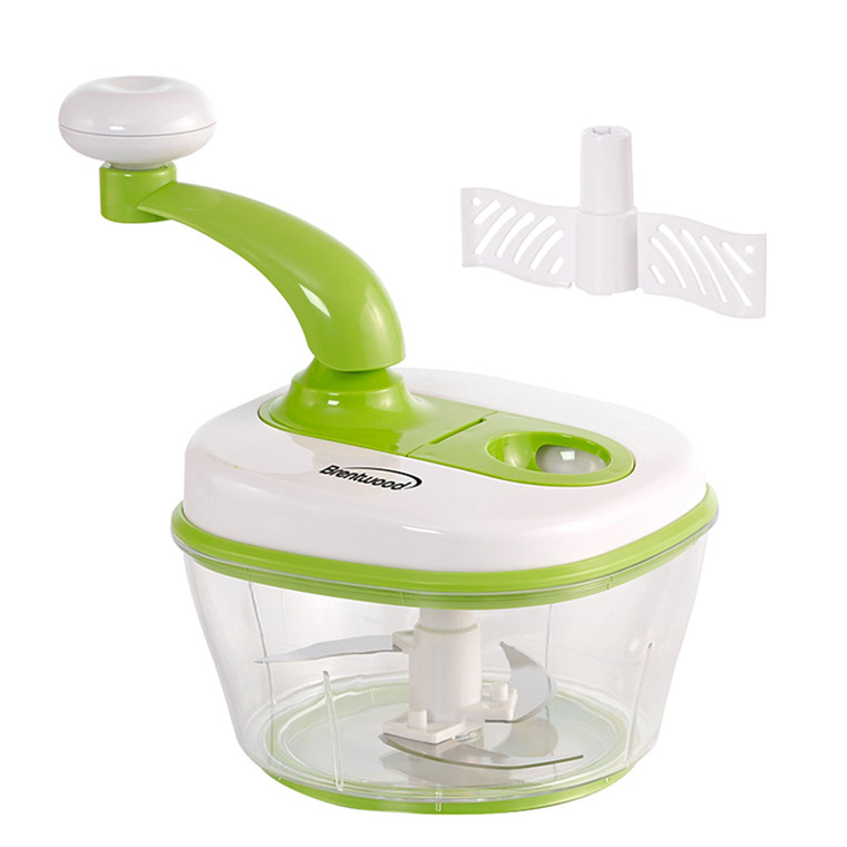 Brentwood 8 Cup Hand Crank Food Processor with Stainless Steel Blades and Paddle Mixer in Green D970-KA-5050G
