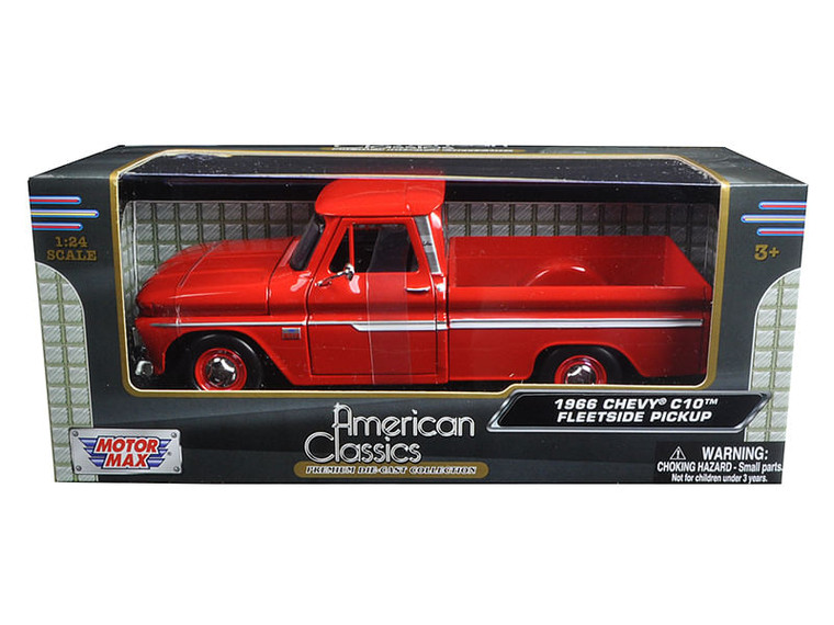1966 Chevrolet C10 Fleetside Pickup Truck Red 1/24 Diecast Model Car by Motormax F977-73355R