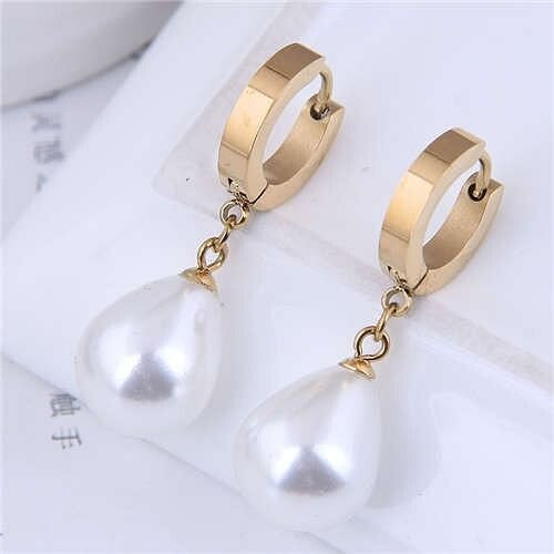 Pearl Fashion Minimalist Design Wholesale Jewelry Women Huggie Ear Dangle Studs - Golden A392-fear7282