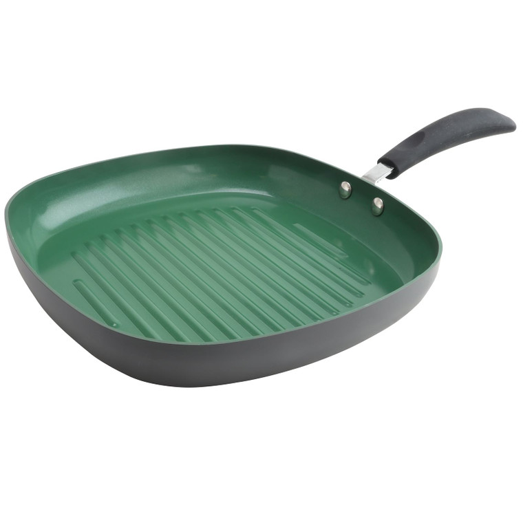 Eco-Friendly Home Hummington 11 inch Green Ceramic Non-Stick Grill Pan in Matte Grey D970-62412.01