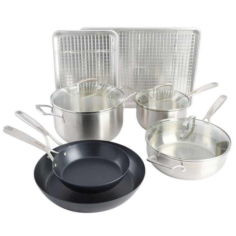 Babish 12 Piece Stainless Steel, Carbon Steel, & Aluminum Essential Cookware Set D970-131277.12R