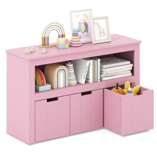 Kid Toy Storage Cabinet Drawer Chest with Wheels and Large Storage Cube Shelf-Pink - Color: Pink D681-JV13501PI