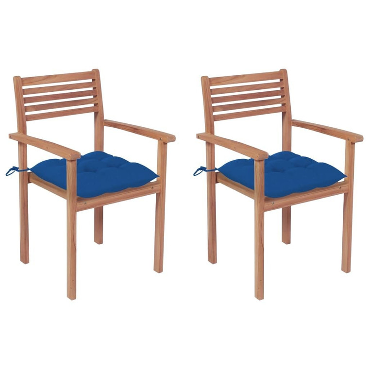 Patio Chair Set of 2 Blue cushions, teak wood color A949-3062287
