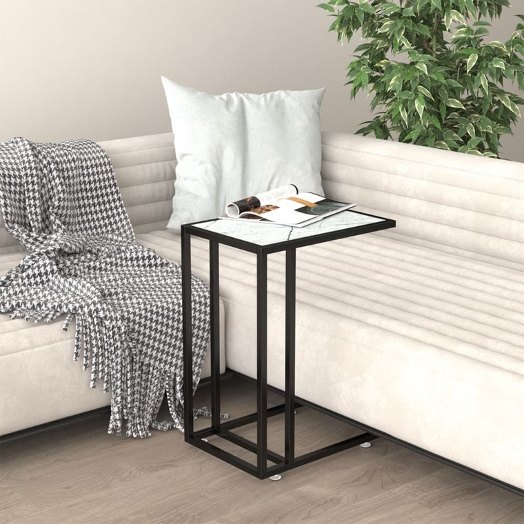 Side Table White marble Tempered glass, iron 19.7 x 13.8 x 25.6 in A949-331652