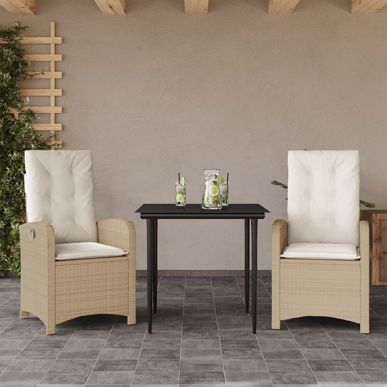 Garden Dining Set Beige, Black PE Rattan, Powder-Coated Steel A949-3212370