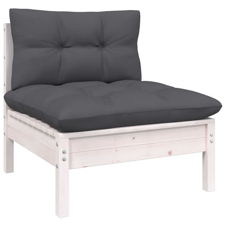 Patio Middle Sofa with Cushions White Solid Pinewood A949-806635