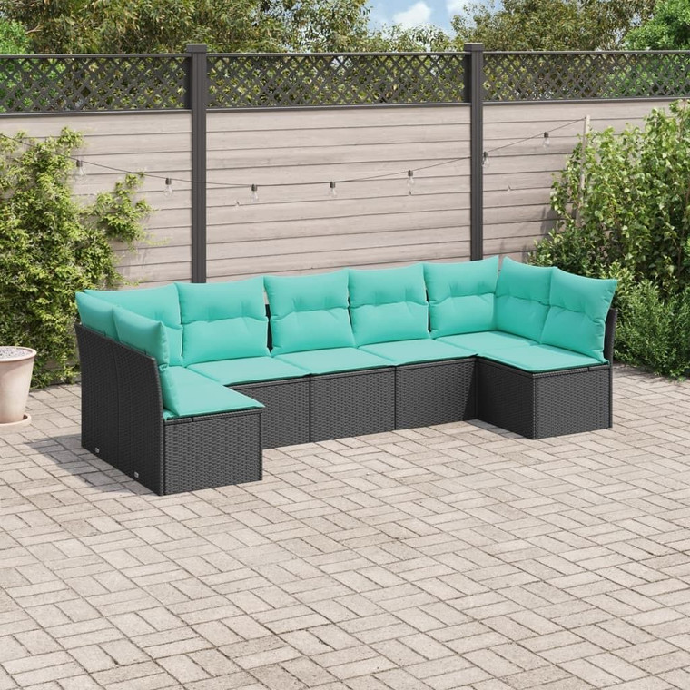Garden Sofa Set Black, Blue PE Rattan, Powder-coated steel, Polyester A949-3217427