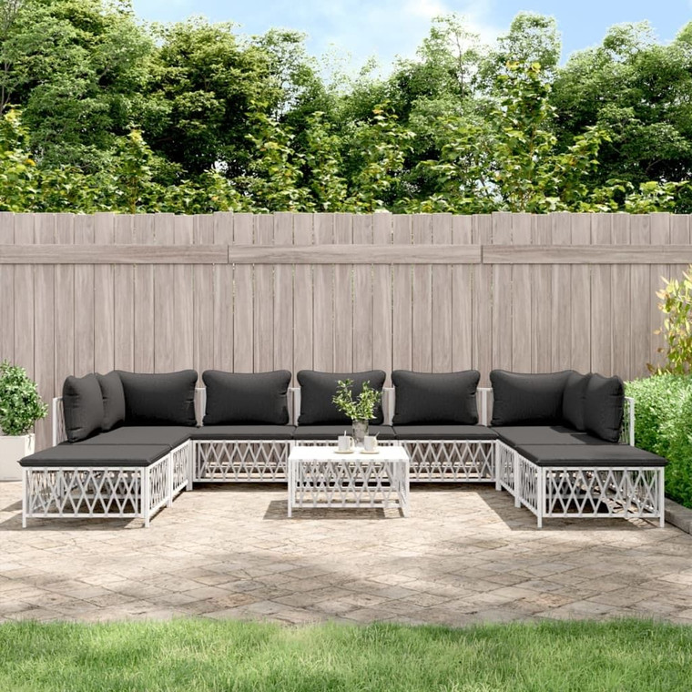 Garden Lounge Set White Woven fabric, powder-coated steel, textilene A949-3186926