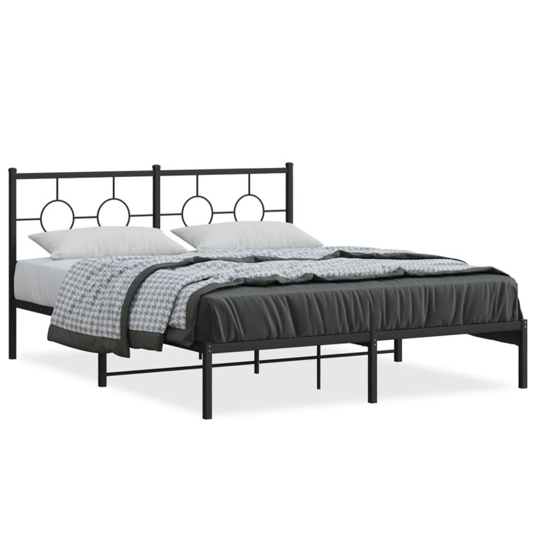 Bed Frame Black Steel 59x79 in King Size Industrial Bed Frame A949-376228