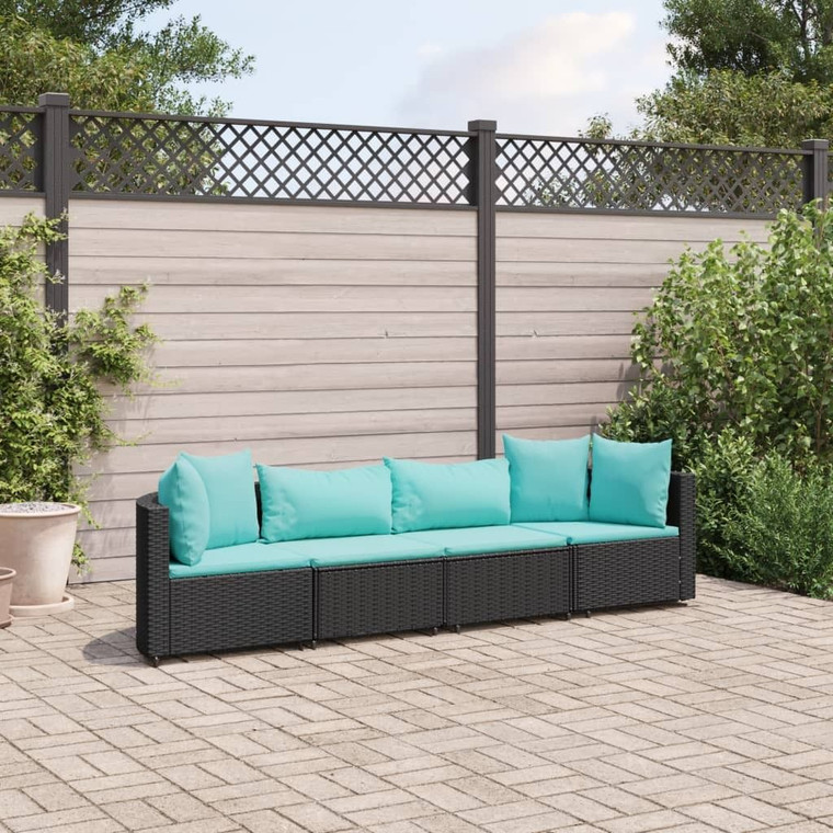 Patio Sofa Set Set of 4 Black PE Rattan Medium Adjustable Feet A949-3308460