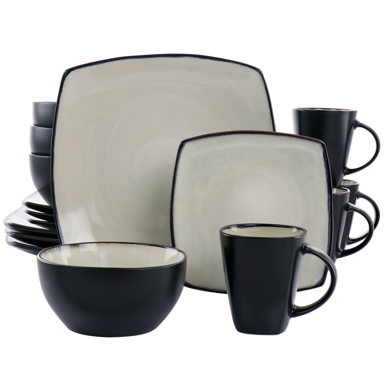 Gibson Elite Soho Lounge 16 Piece Square Stoneware Dinnerware Set in Sand D970-127334.16R