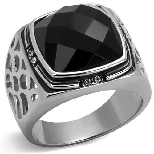 TK2514 - High polished (no plating) Stainless Steel Ring with Synthetic Onyx in Jet A874-TK2514