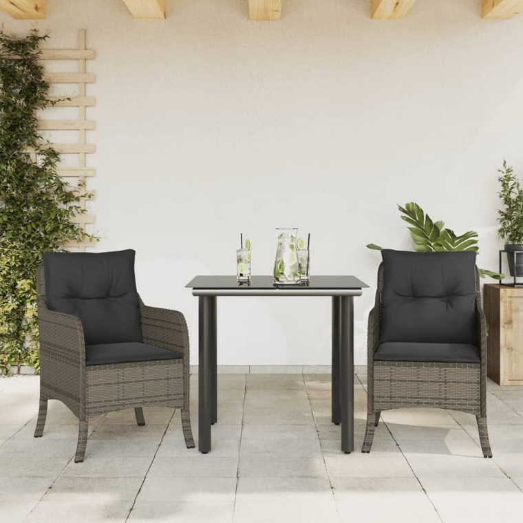 Garden Dining Set Gray, Black Poly Rattan 2-Seater A949-3211955