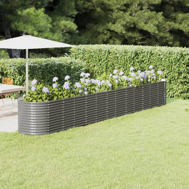 Garden Raised Bed Gray Powder-Coated Steel Large A949-318974