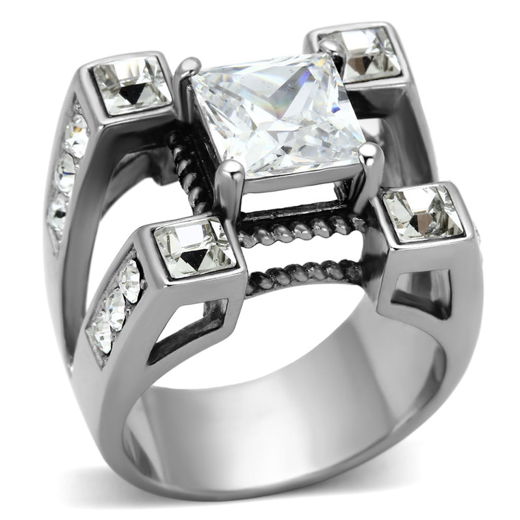 TK1072 - High polished (no plating) Stainless Steel Ring with AAA Grade CZ  in Clear A874-TK1072