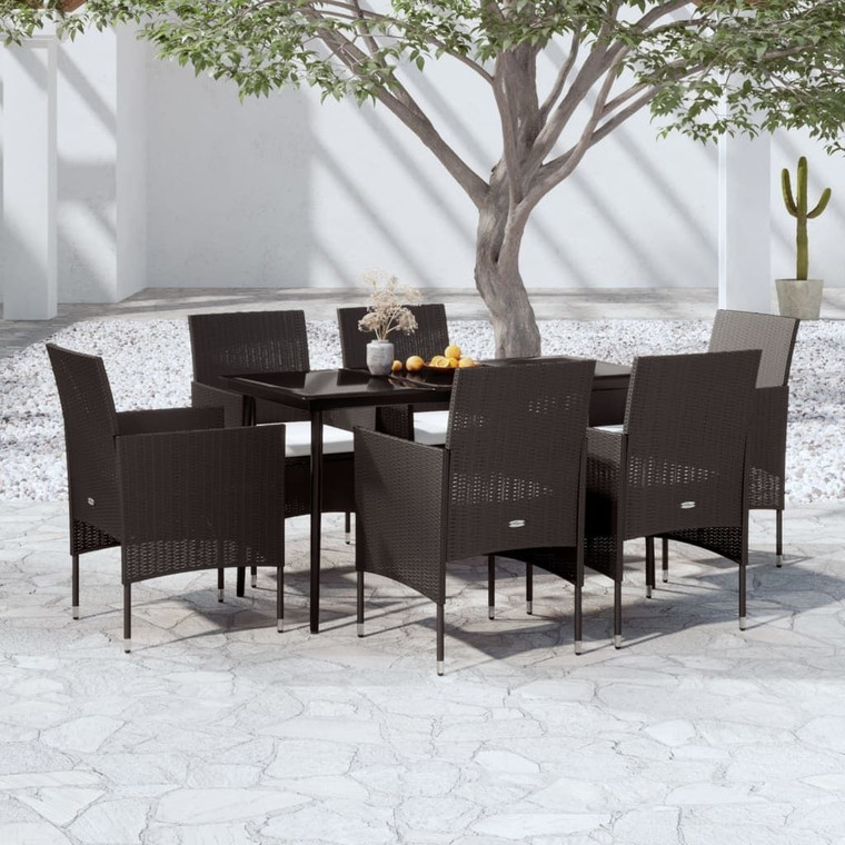 Garden Dining Set Black PE rattan, powder-coated steel, glass Large A949-3099308