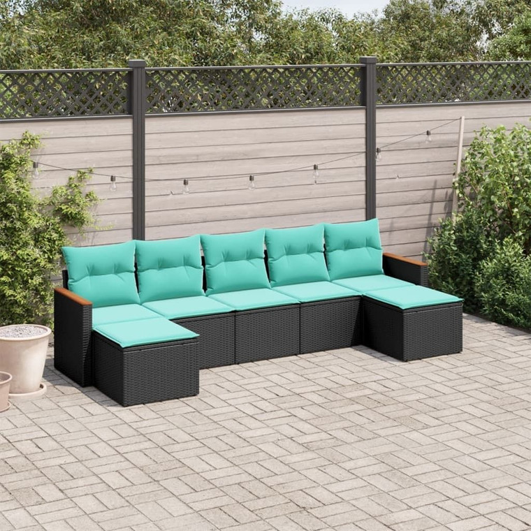 Patio Sofa Set Black, Blue PE rattan, powder-coated steel Large A949-3226232