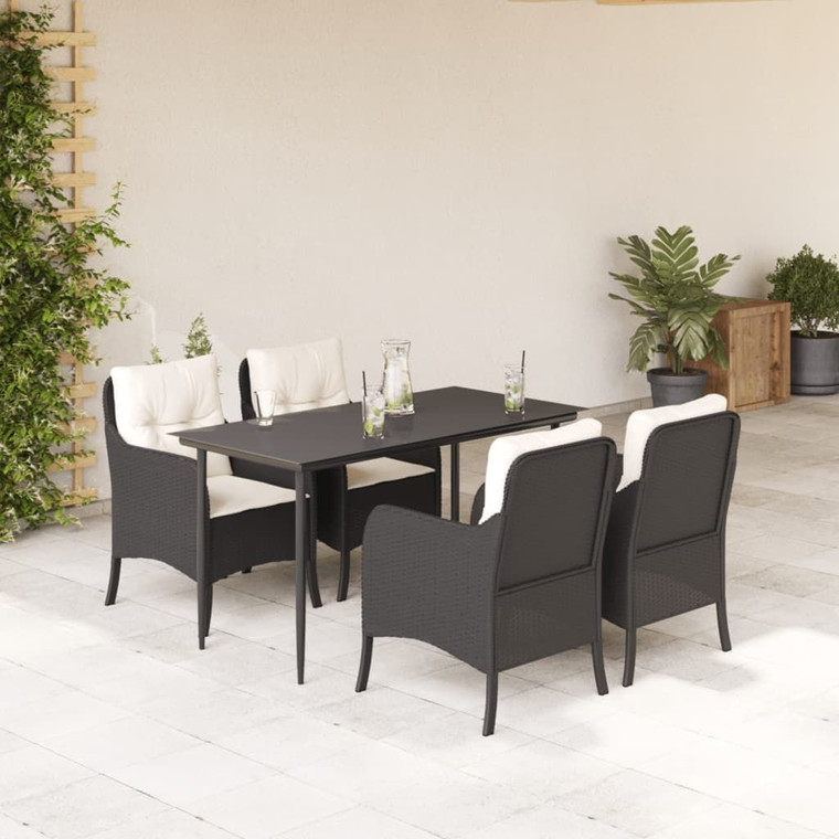 Garden Dining Set Black PE Rattan 5-Piece Set for 4 People A949-3211908