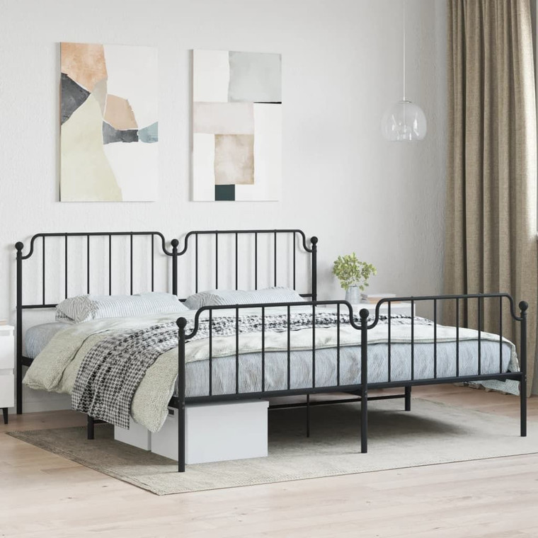  Metal Bed Frame without Mattress with FootboardBlack 76"x79.9" A949-373911