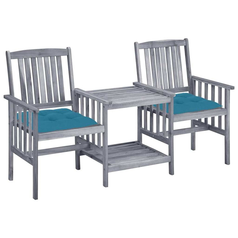 Patio Chair With Tea Table Grey Solid Acacia wood, 100% polyester A949-3061321
