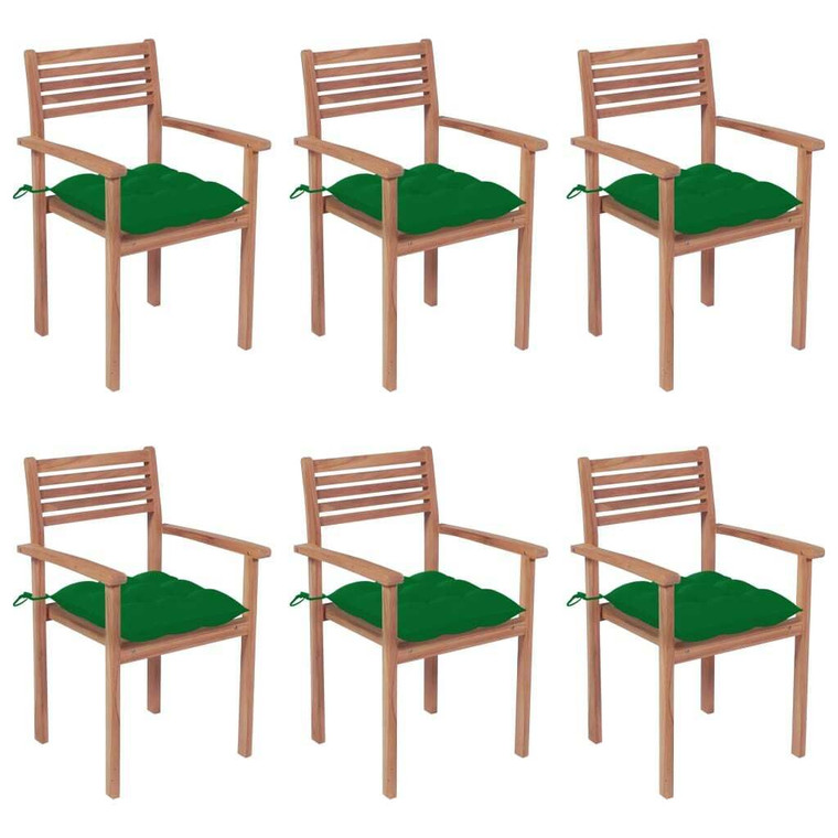 Patio Chair Set of 6 Teak wood with green cushions A949-3072592