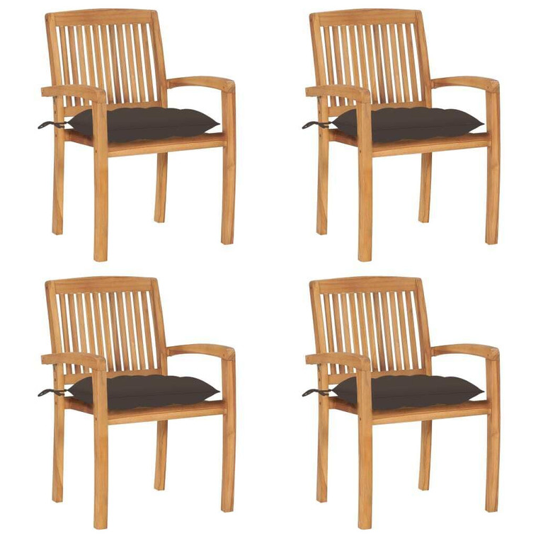 Stacking Patio Chairs with Cushions 4 pcs Solid Teak Wood A949-3073263