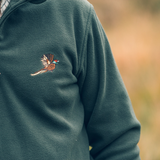 Jack Pyke Pheasant motif fleece pullover jumper in dark olive. Men's lightweight fleece jumper