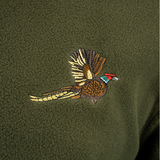 Jack Pyke Pheasant motif fleece pullover jumper in dark olive. Men's lightweight fleece jumper