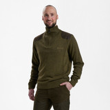 Deerhunter Carlisle Knit jumper with stormliner membrane, men's knit half zip jumper in green with waterproof membrane