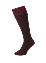 Bisley Patterned top shooting socks in maroon with merino wool content