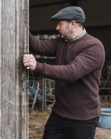 Hoggs of Fife Borders Ribbed Knit Pullover in Redwood, Men's knitted jumper for shooting