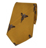 Soprano Country Silk Tie, a gold coloured silk tie with a pheasant pattern